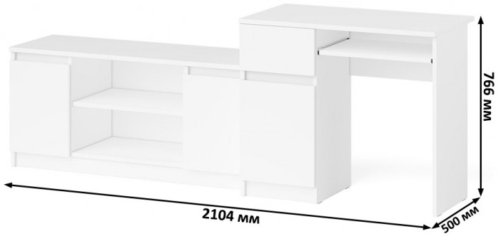 Мори компьютерный стол МС-1 левый + Тумба МТВ1200.1, белый