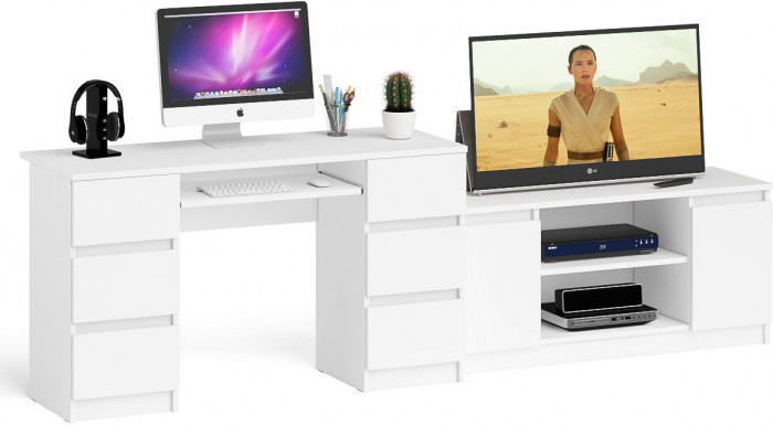 Мори компьютерный стол МС-2 + Тумба МТВ1200.1, белый