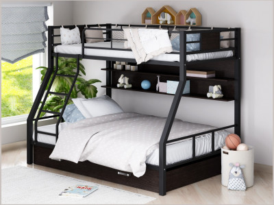 Двухъярусная кровать Гранада-1ПЯ, черная (ясень шимо темный, Коричневый)