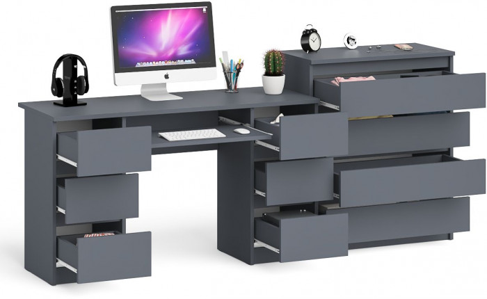 Мори Стол компьютерный МС-2 + Комод МК800.4, цвет графит, ШхГхВ 215,8х50х94 см., универсальная сборка