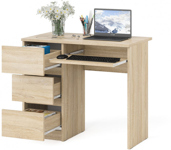 Мори Стол компьютерный МС-6 левый, цвет дуб сонома, ШхГхВ 90х50х76,6 см., выдвижные ящики слева, НЕ универсальная сборка