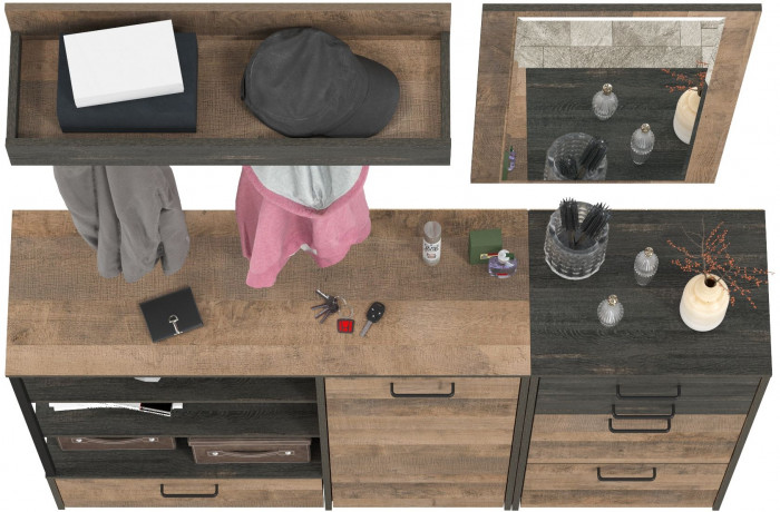 Трувор Прихожая 166, цвет дуб гранж песочный/интра, ШхГхВ 159х37х195 см., универсальная сборка