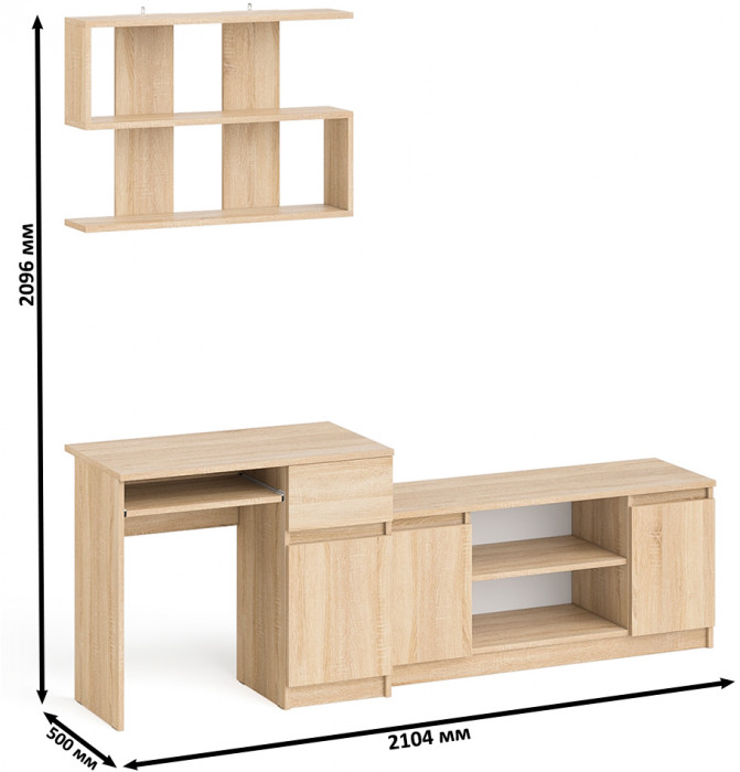 Мори компьютерный стол МС-1 правый + Тумба МТВ1200.1 + Полка 900, дуб сонома