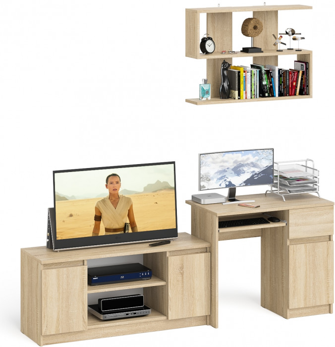 Мори компьютерный стол МС-1 правый + Тумба МТВ1200.1 + Полка 900, дуб сонома