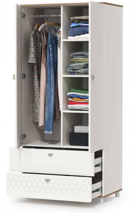 Эйп 13.334 Шкаф для одежды, цвет белый/дуб белый, ШхГхВ 85х51,1х183,8 см., универсальная сборка