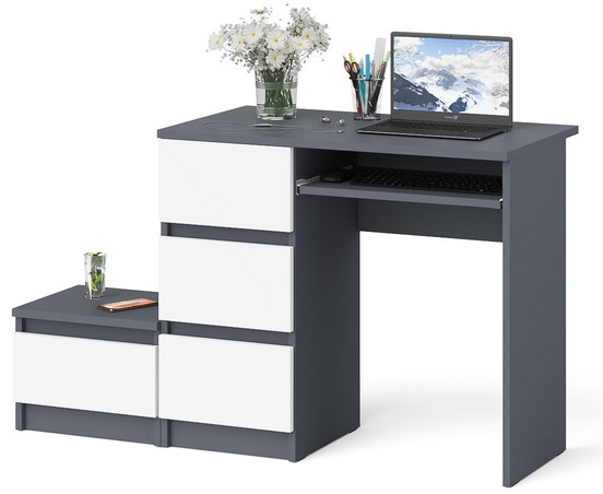 Мори Стол компьютерный МС-6 левый + Тумба ТМП400.1, цвет графит/белый, ШхГхВ 130,4х50х76,6 см., выдвижные ящики слева, НЕ универсальная сборка