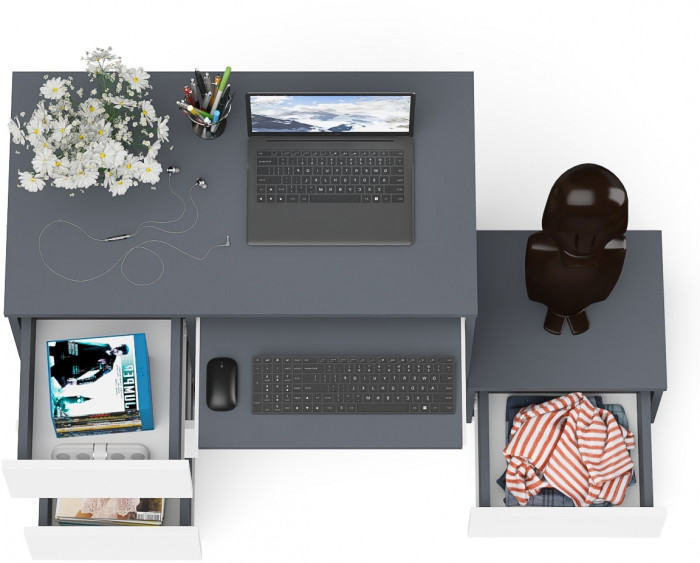 Мори Стол компьютерный МС-6 левый + Тумба ТМП400.1, цвет графит/белый, ШхГхВ 130,4х50х76,6 см., выдвижные ящики слева, НЕ универсальная сборка