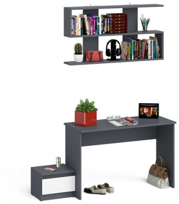 Мори Стол письменный МСП1200.1 + Тумба ТМП400.1 + Полка 1200, цвет графит/белый, ШхГхВ 160,8х50х209,6 см., универсальная сборка