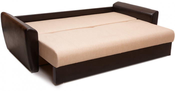 Диван-кровать Амстердам, 160х195, раскладной, еврокнижка, пружинный блок, рогожка/экокожа, коричнево бежевый