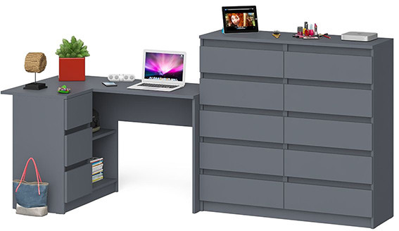Мори компьютерный стол МС-16 левый + Комод МК1200.10, графит