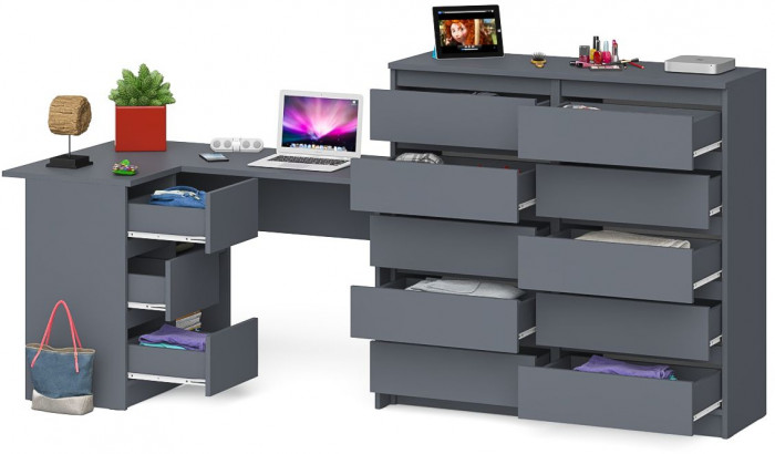 Мори компьютерный стол МС-16 левый + Комод МК1200.10, графит