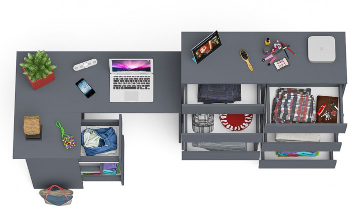 Мори компьютерный стол МС-16 левый + Комод МК1200.10, графит