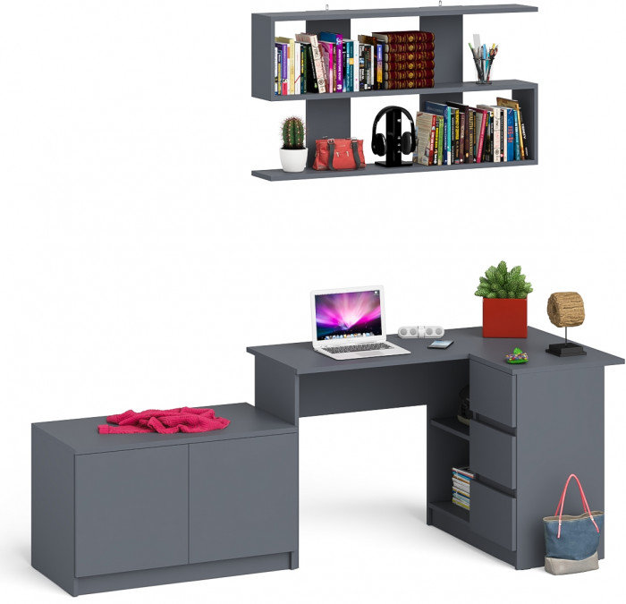 Мори компьютерный стол МС-16 правый + Тумба МА900.1 + Полка 1200, графит