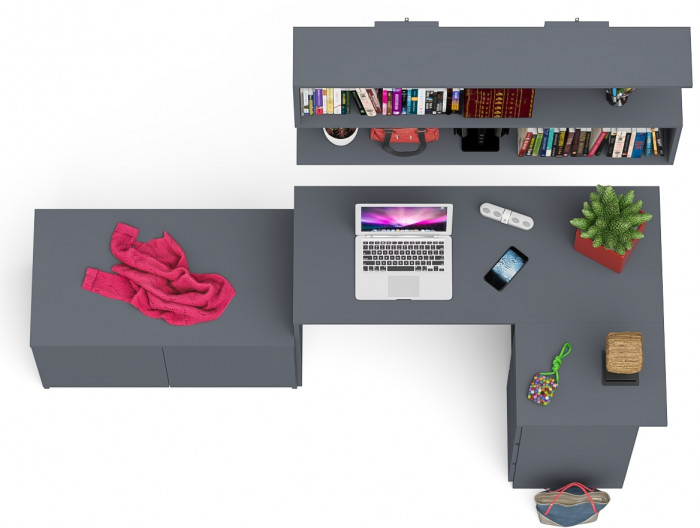 Мори компьютерный стол МС-16 правый + Тумба МА900.1 + Полка 1200, графит