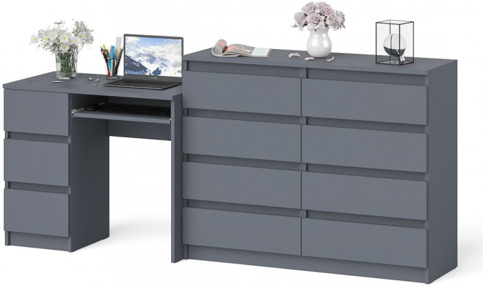 Мори компьютерный стол МС-6 левый + Комод МК1200.8, графит